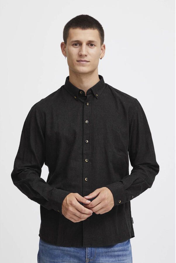 Blend gemêleerd regular fit overhemd BHBurley zwart