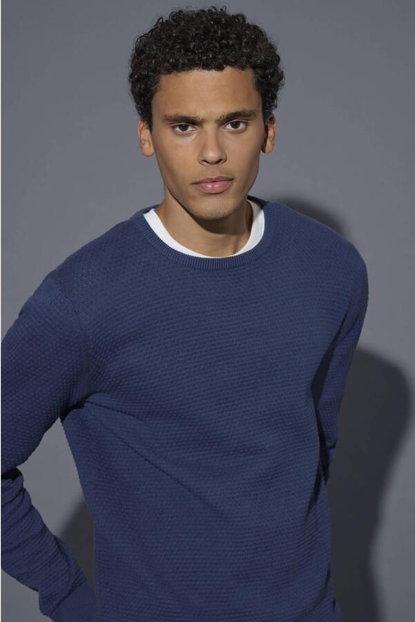 Blend pullover trui met ingebreid patroon donkerblauw