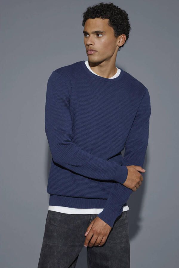 Blend pullover trui met ingebreid patroon donkerblauw - Foto 2