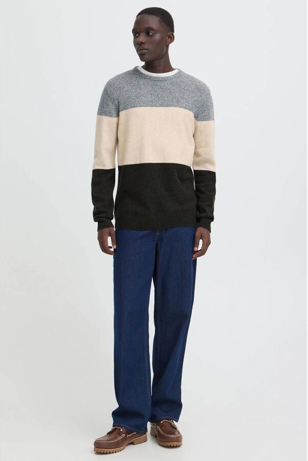Blend regular fit gebreide gestreepte trui met wol blauw - Foto 3