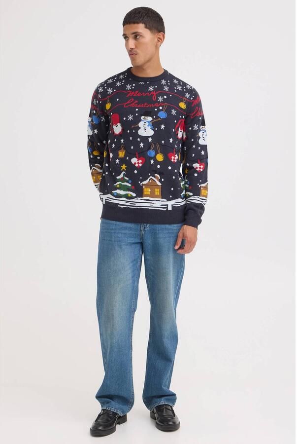 Blend regular fit kersttrui met print donkerblauw - Foto 2