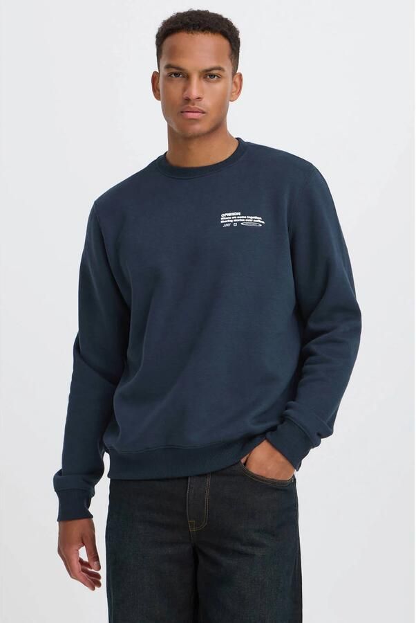 Blend regular fit sweater met print donkerblauw