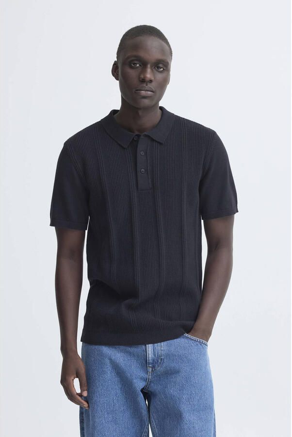 Blend regular polo gebreid donkerblauw