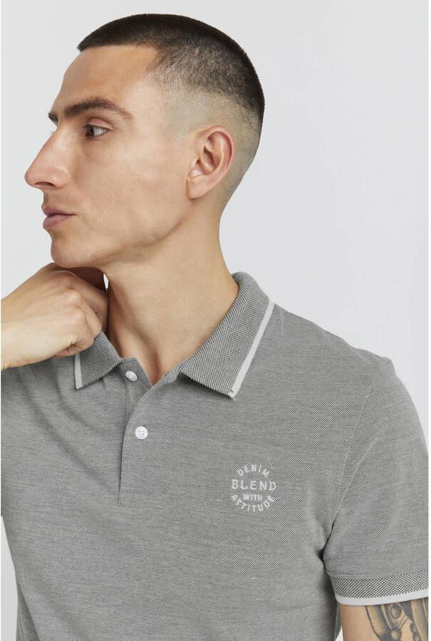 Blend slim fit polo BHNATE met contrastbies beetle green