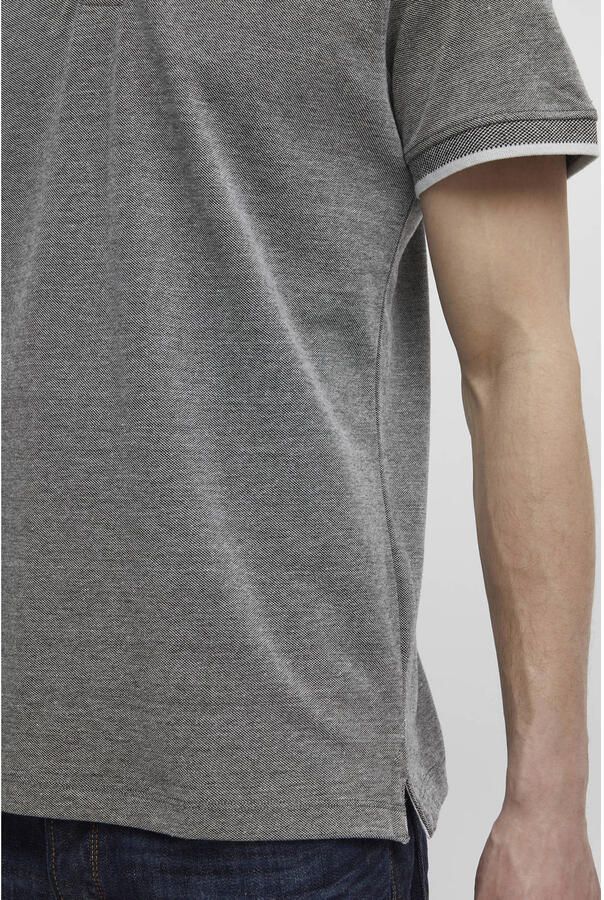 Blend slim fit polo BHNATE met contrastbies grijs melange