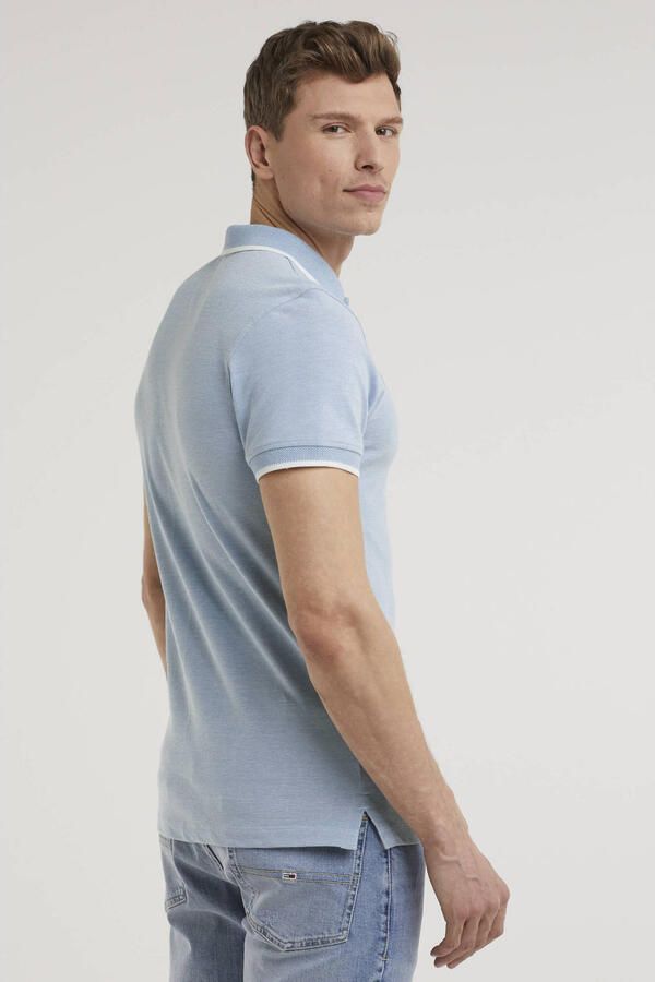 Blend slim fit polo BHNATE met contrastbies lichtblauw - Foto 4