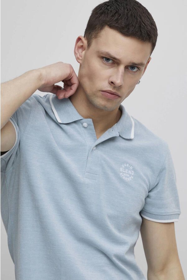 Blend slim fit polo BHNATE met contrastbies lichtblauw - Foto 2