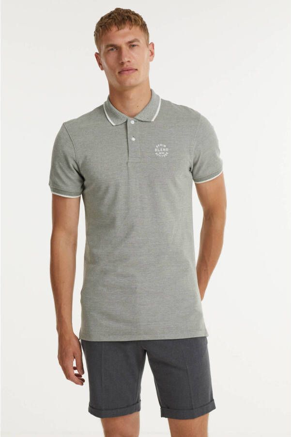 Blend slim fit polo met contrastbies beetle green