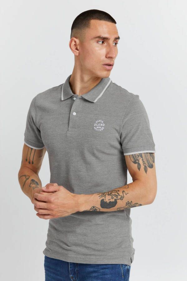 Blend slim fit polo BHNATE met contrastbies beetle green