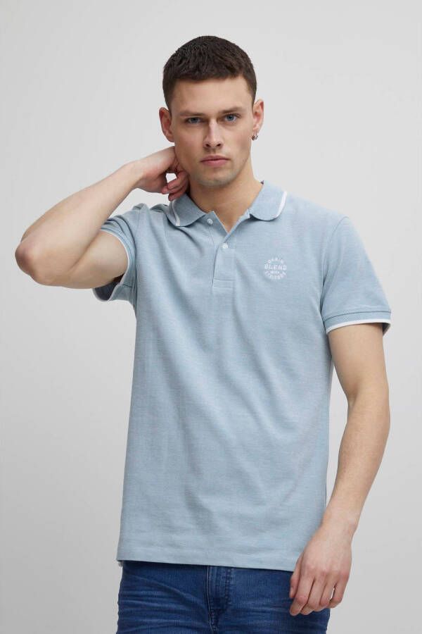 Blend slim fit polo BHNATE met contrastbies lichtblauw