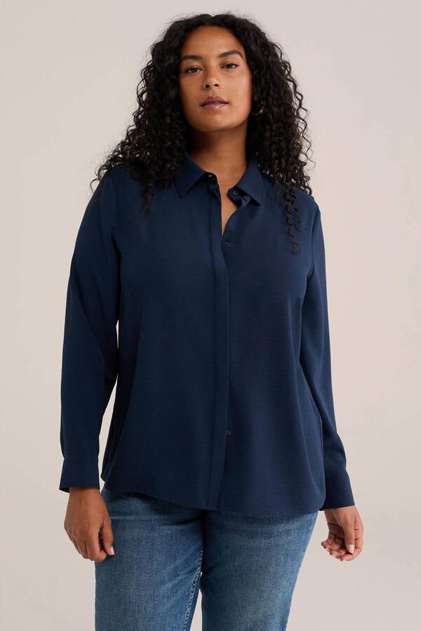 WE Fashion Curve blouse donkerblauw