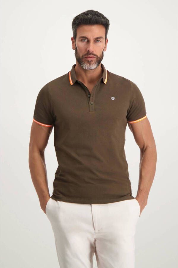 Blue Industry polo met contrastbies brown