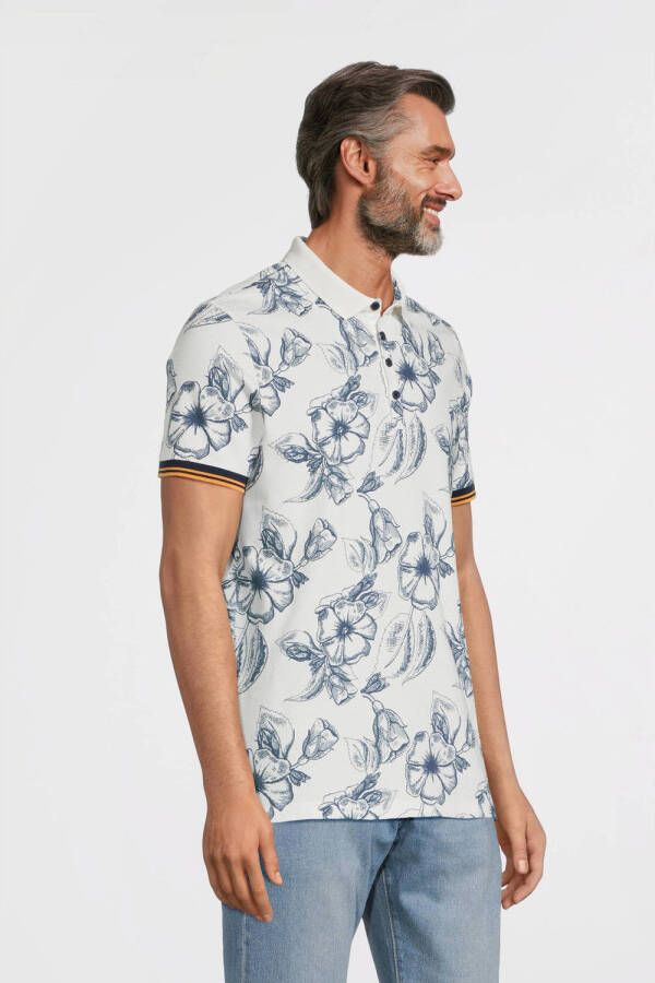 Blue Industry polo met contrastbies ecru marine