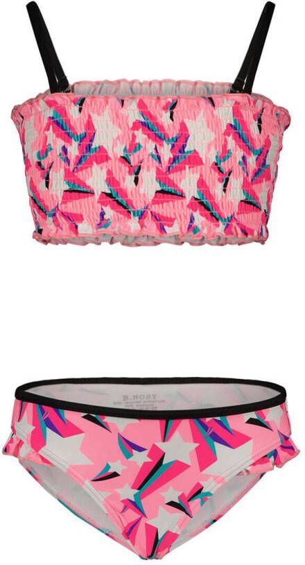 B.Nosy bandeau bikini met smock roze wit Meisjes Gerecycled polyamide (duurzaam) 146-152