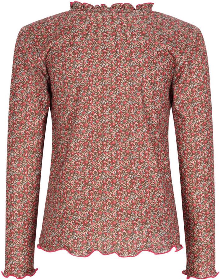 B.Nosy aansluitende gebloemde longsleeve met ruches bruin Meisjes Stretchkatoen Opstaande kraag - Foto 2