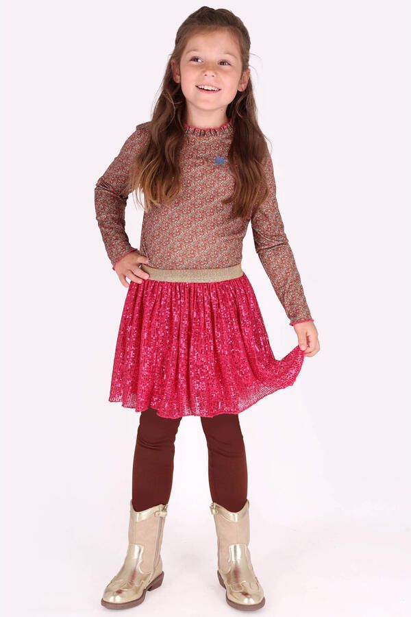 B.Nosy aansluitende gebloemde longsleeve met ruches bruin Meisjes Stretchkatoen Opstaande kraag