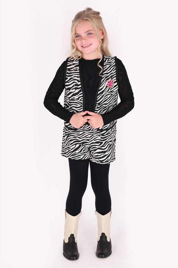 B.Nosy aansluitende gebloemde semi-transparante longsleeve zwart Meisjes Polyester Ronde hals