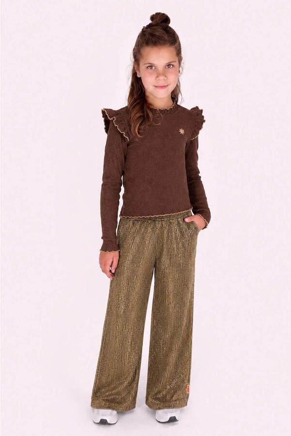 B.Nosy aansluitende longsleeve met glitters en ruches bruin