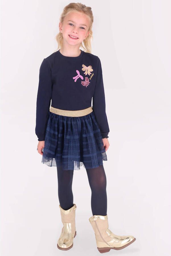 B.Nosy aansluitende longsleeve met print donkerblauw Meisjes Stretchkatoen Ronde hals