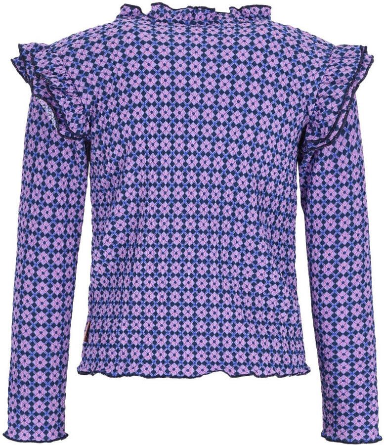 B.Nosy aansluitende longsleeve met ruches en print paars - Foto 2