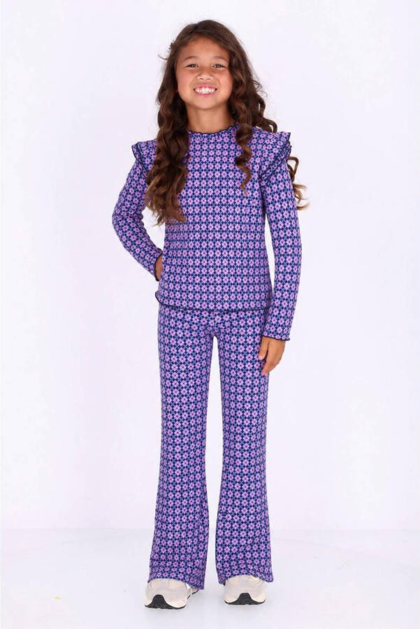 B.Nosy aansluitende longsleeve met ruches en print paars