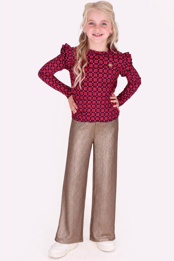 B.Nosy aansluitende longsleeve met ruches en print roze