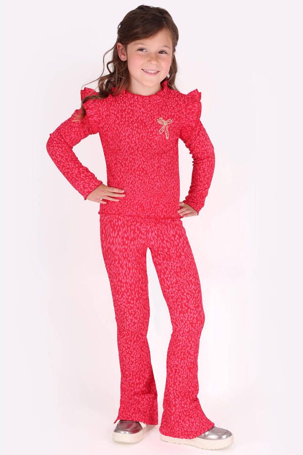 B.Nosy aansluitende longsleeve met ruches en print roze Meisjes Polyester Opstaande kraag