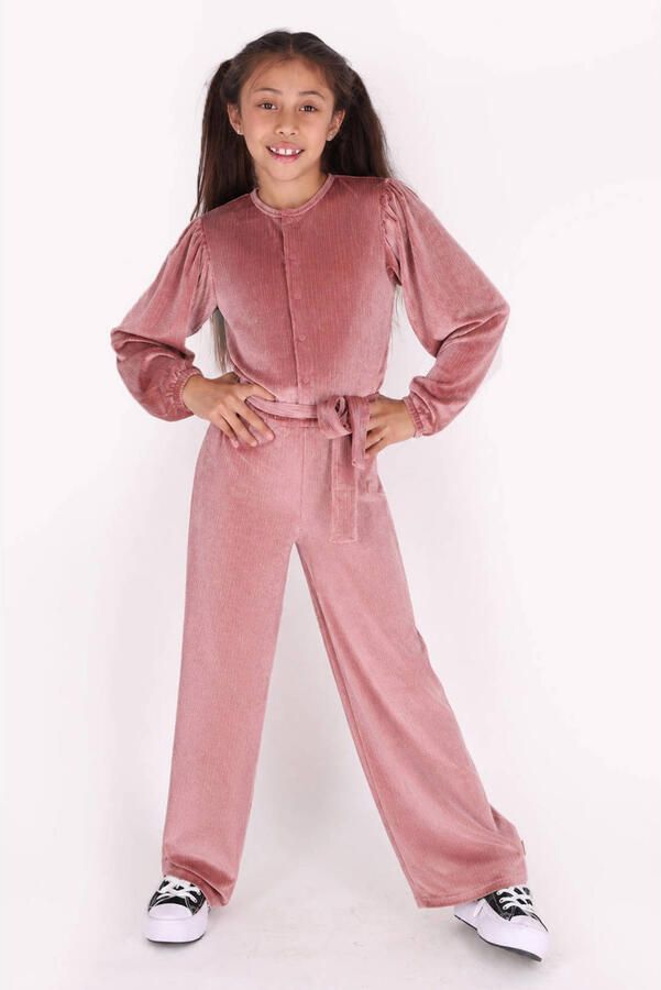 B.Nosy fluwelen rechtvallende jumpsuit met ballonmouwen roze Meisjes Fluweel Ronde hals