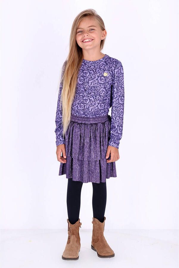 B.Nosy gebloemde midi jurk paars lila Meisjes Polyester Ronde hals Bloemen
