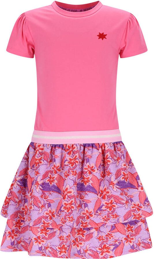 B.Nosy gebloemde midi jurk roze