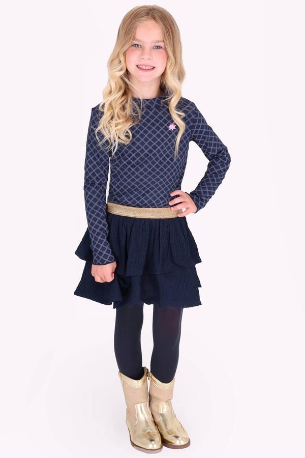 B.Nosy geruite midi jurk donkerblauw
