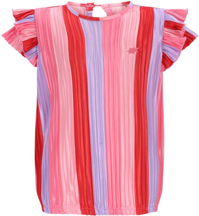B.Nosy gestreepte blousetop roze Meisjes Polyester Ronde hals Streep
