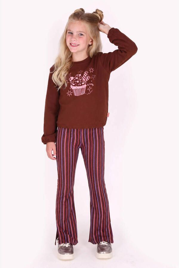 B.Nosy gestreepte flared broek bruin Meisjes Polyester Streep
