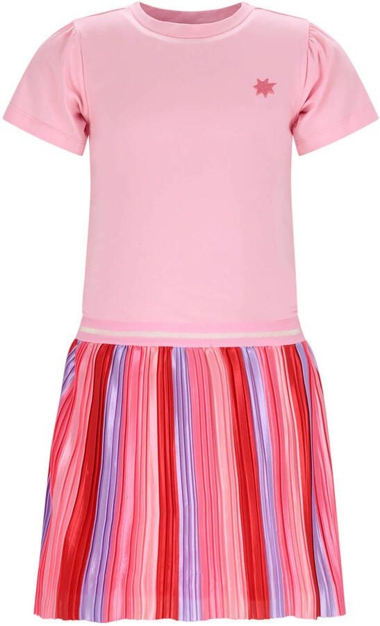 B.Nosy gestreepte midi jurk met backprint roze