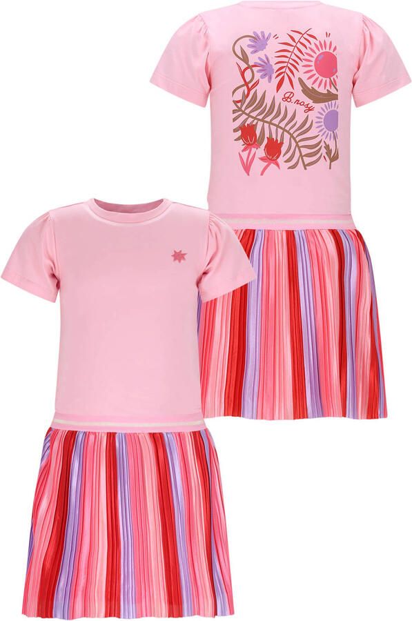 B.Nosy gestreepte midi jurk met backprint roze - Foto 2
