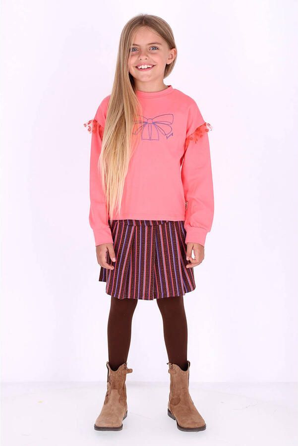 B.Nosy rechtvallende sweater met tule en print koraalroze Printopdruk