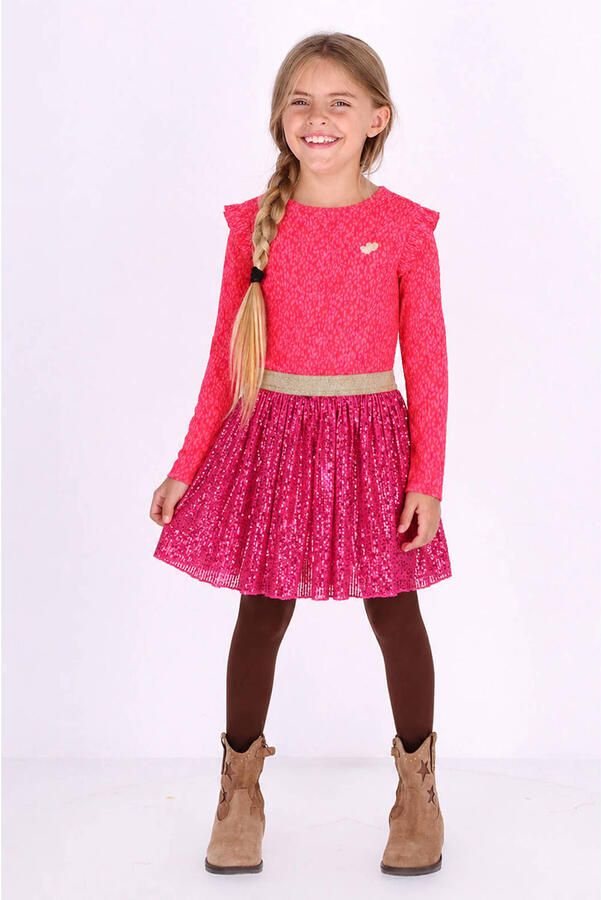 B.Nosy korte glitter jurk met pailletten en ruches roze