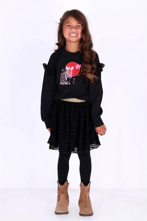 B.Nosy rechtvallende longsleeve met ruches zwart Meisjes Katoen Ronde hals