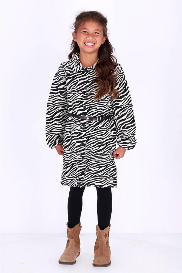 B.Nosy midi blousejurk met ceintuur en zebraprint zwart wit