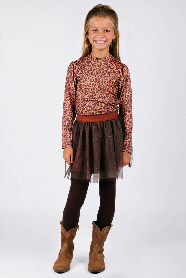 B.Nosy midi jurk met glitter met panterprint bruin