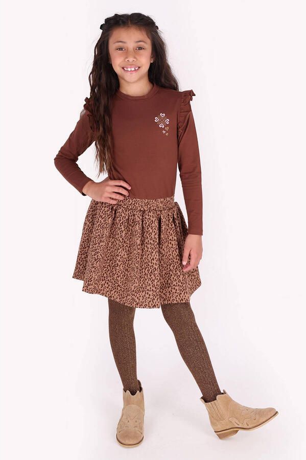 B.Nosy midi jurk met ruches en panterprint bruin