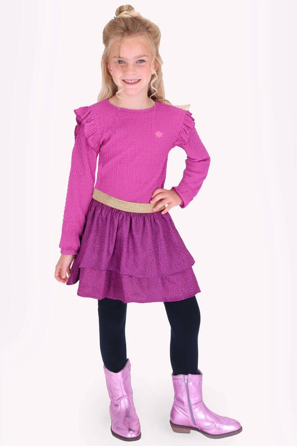 B.Nosy midi jurk met ruches en panterprint paars