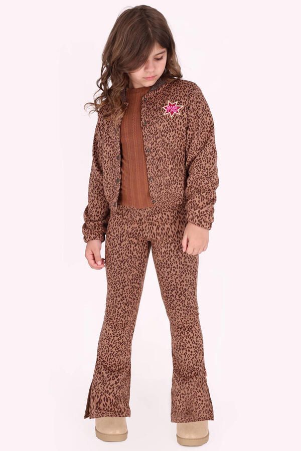 B.Nosy rechtvallend sweatvest met panterprint bruin Meisjes Polyester Ronde hals