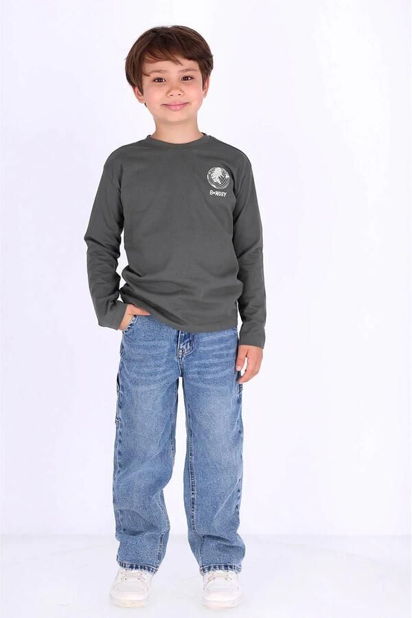 B.Nosy rechtvallende longsleeve met backprint grijsgroen Jongens Katoen Ronde hals