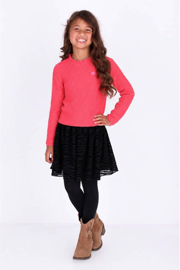 B.Nosy rechtvallende longsleeve met ruches koraalrood