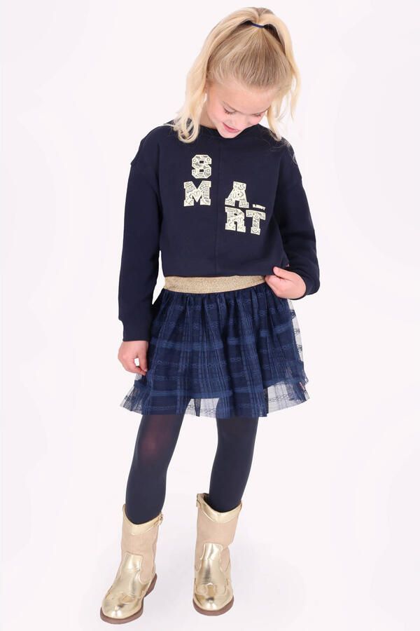 B.Nosy rechtvallende sweater met print donkerblauw Meisjes Katoen Ronde hals
