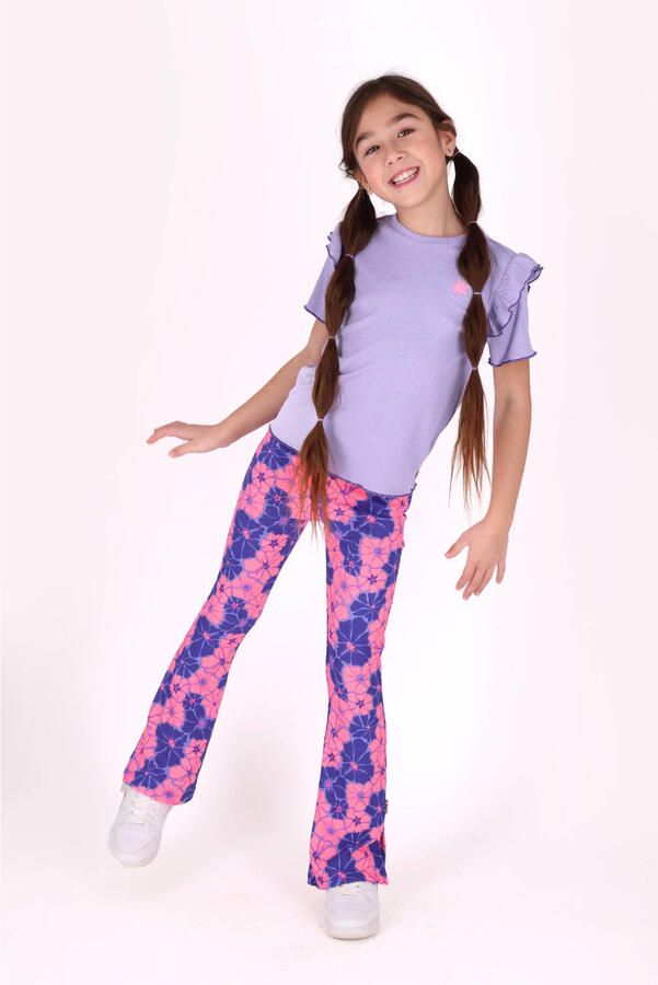 B.Nosy regular waist flared broek roze met textuur