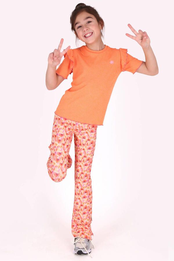 B.Nosy regular waist gebloemde flared broek oranje