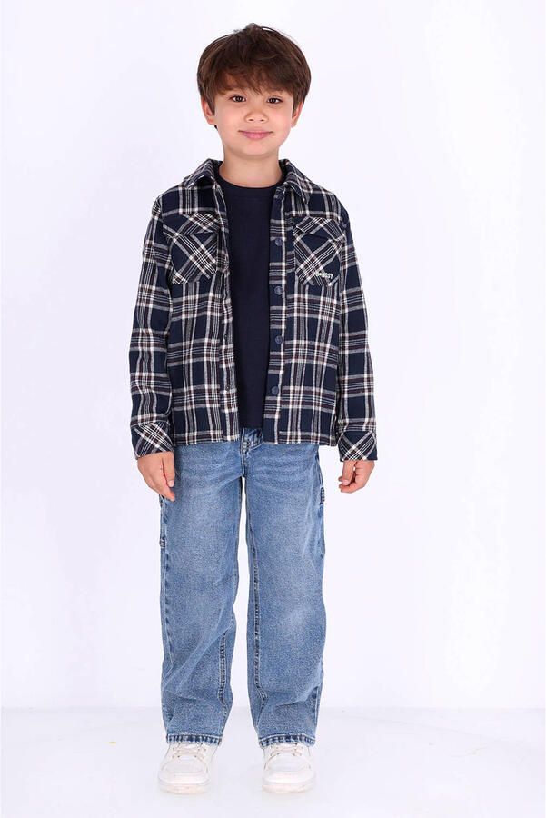 B.Nosy relaxed fit geruit overshirt donkerblauw Overhemd Jongens Katoen Klassieke kraag