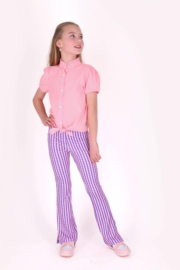 B.Nosy slim regular waist gestreepte flared broek roze